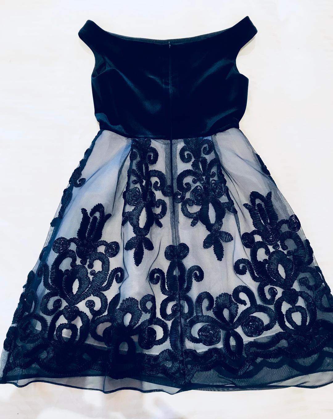 Carla Zampatti Selena Velvet Lace Dress Navy Size 10  for rent on The Volte - main image