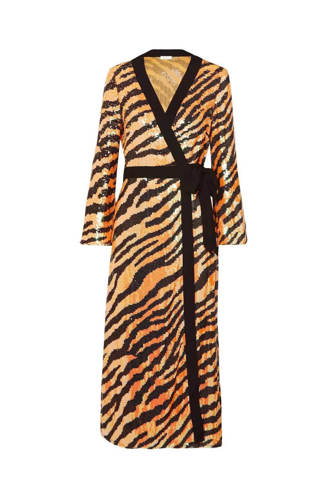 Rixo London Gigi Tiger Sequin Dress Midi Size 12 for rent on The Volte - main image