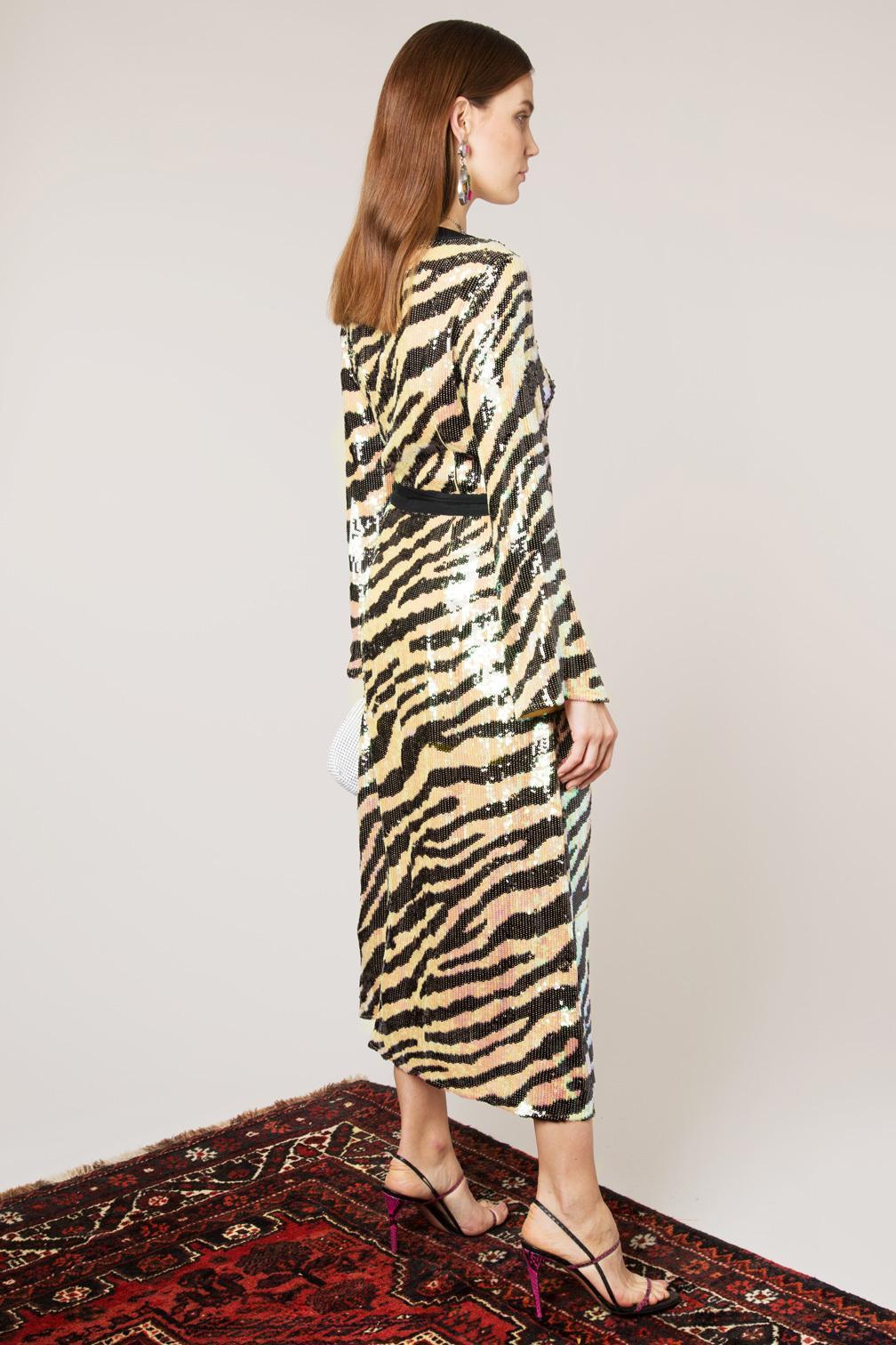 Rixo London Gigi Tiger Sequin Dress Midi Size 12 - Image 3