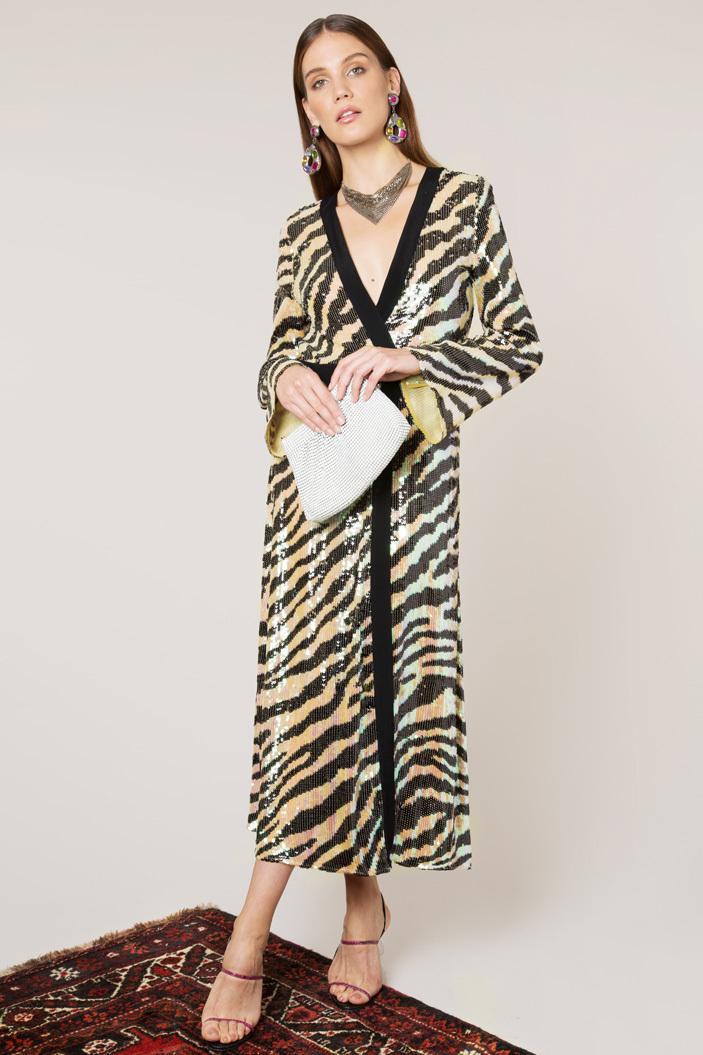 Rixo London Gigi Tiger Sequin Dress Midi Size 12 - Image 2