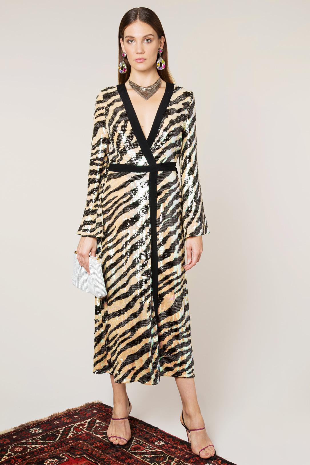 Rixo London Gigi Tiger Sequin Dress Midi Size 12 - Image 1