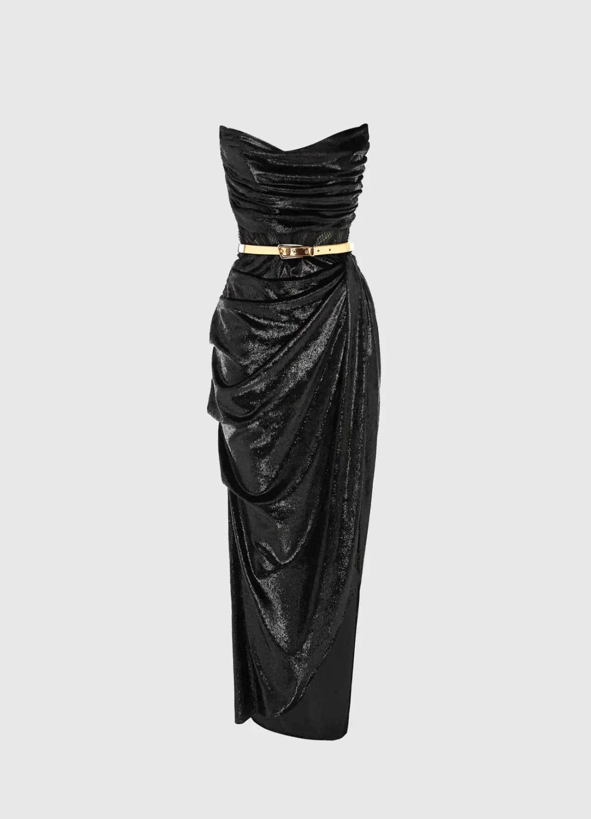 Leo Lin Madelyn Velvet Draped Split Dress Ebony Size 6 - Image 1