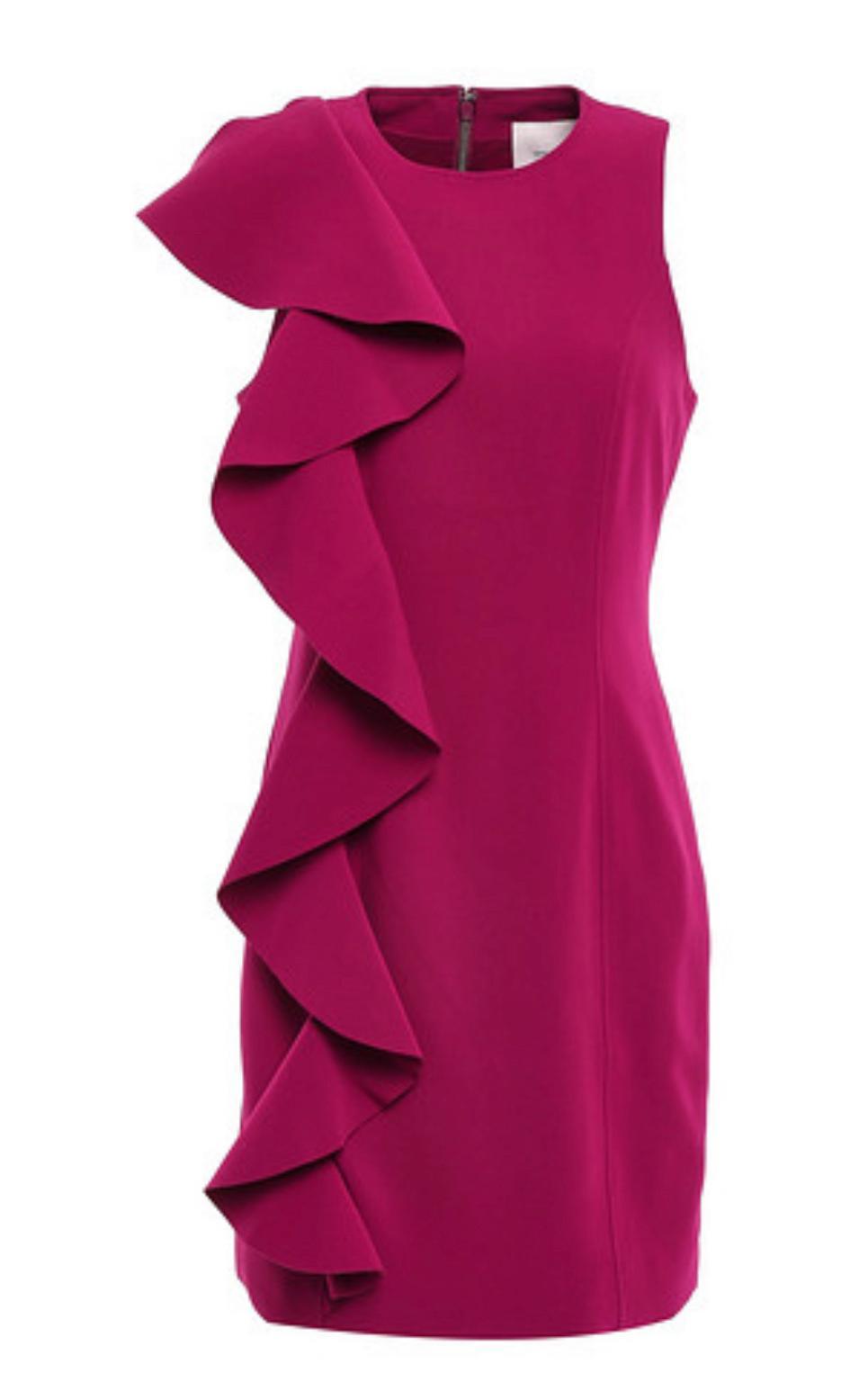 Cinq a Sept Kimberlin Ruffled Brushed Crepe Mini Dress Magenta Size 10 - Image 3