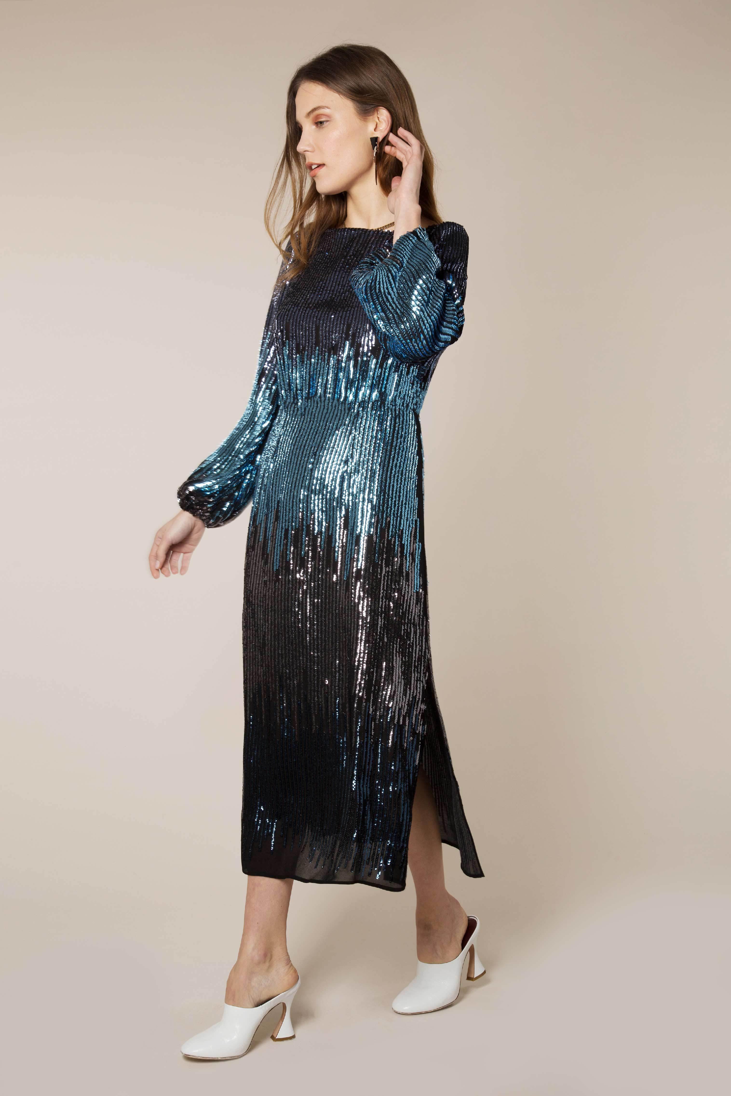 Rixo London Coco Ombre Sequin Blouson Sleeve midi dress Size 12 - Image 2