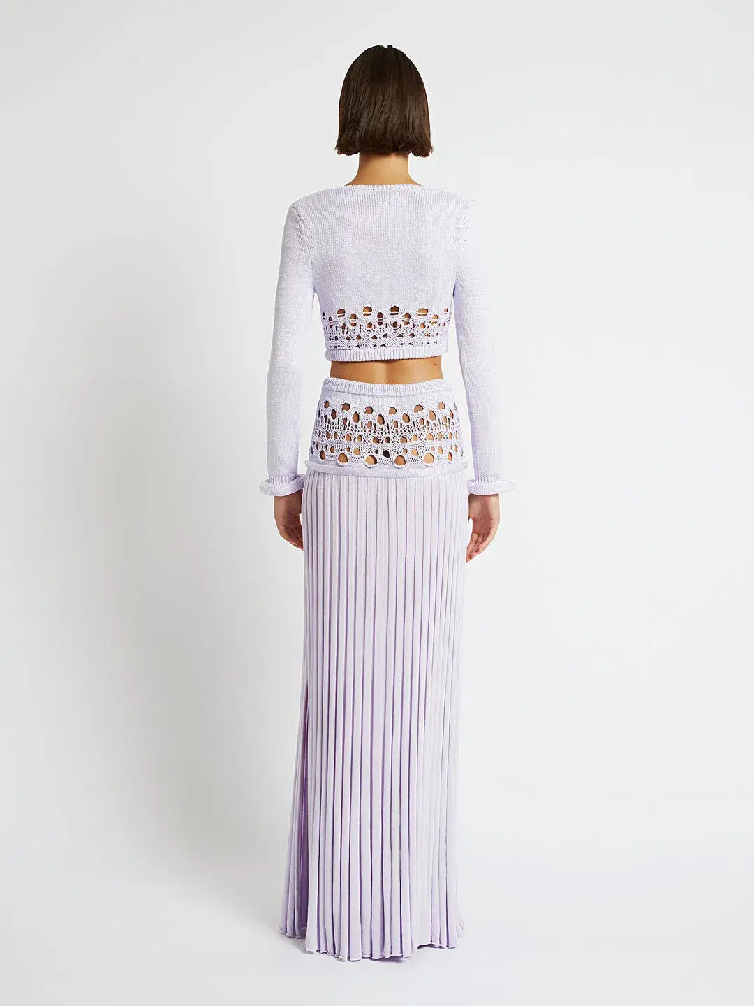 Christopher Esber Crochet Scoop Neck Long Sleeve Crop And Skirt Lilac Size 6 - Image 2