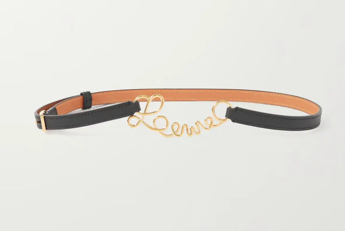 Loewe Word Leather Logo Belt Black and Gold Size 6 - Image 3