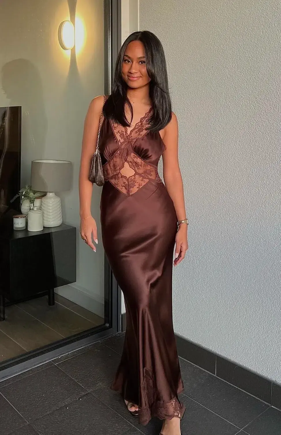 Sir the Label Aries Cut Out Gown Chocolate Size 0P / AU 6 - Image 1