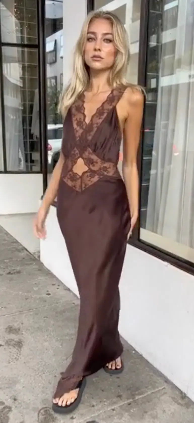 Sir the Label Aries Cut Out Gown Chocolate Size 0P / AU 6 - Image 2