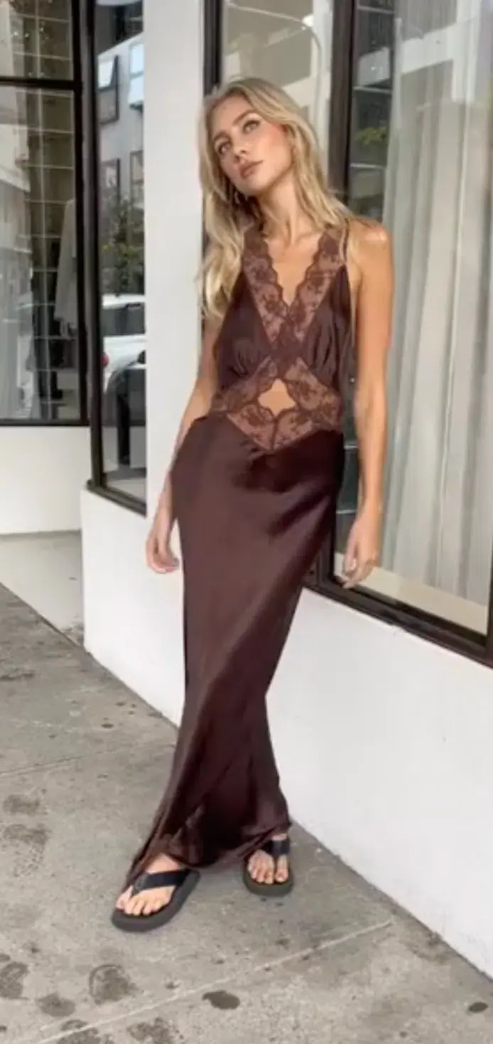 Sir the Label Aries Cut Out Gown Chocolate Size 0P / AU 6 - Image 3