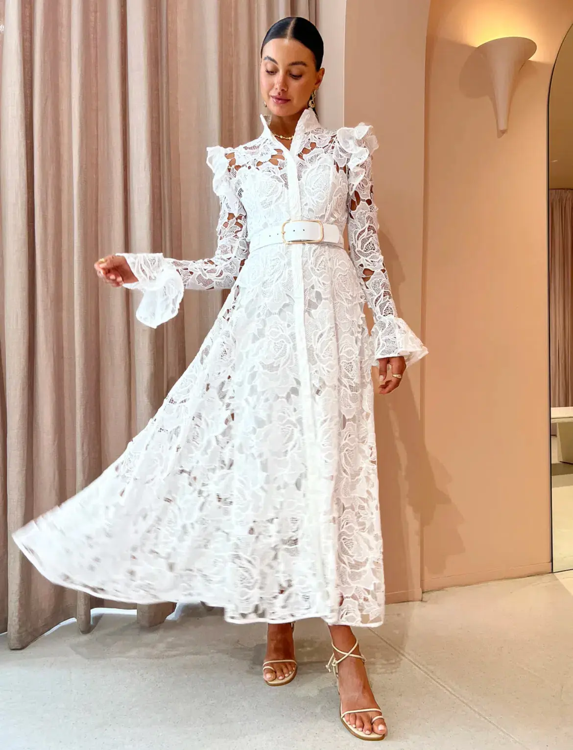 Leo Lin Aliyah Butterfly Sleeve Midi Dress Snow Size 10 - Image 1