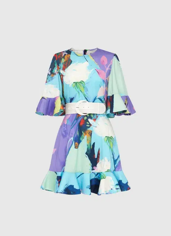 Leo Lin Illusory Mini Dress Multi Print Size 14 - Image 3