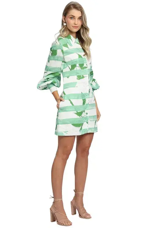LEO LIN Rose Blanche Mini Dress Green Multi Print size 8 - Image 2