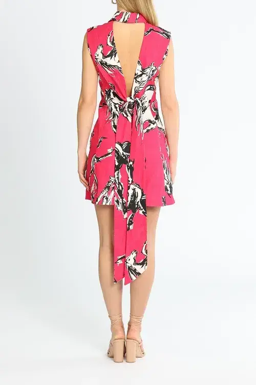 Leo Lin Wild Horses Mini Dress Deep Pink Print Size 10 - Image 3