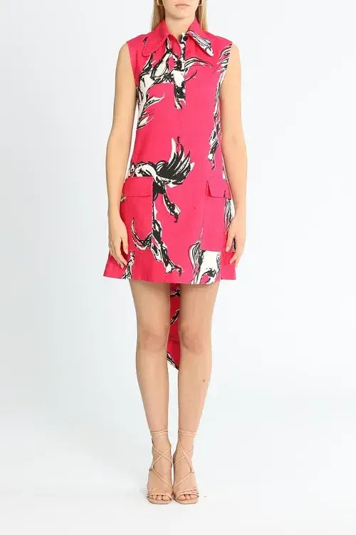 Leo Lin Wild Horses Mini Dress Deep Pink Print Size 10 - Image 1
