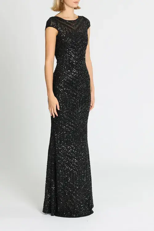 Langhem Ida Sequin Gown Black Size 14 for rent on The Volte - main image