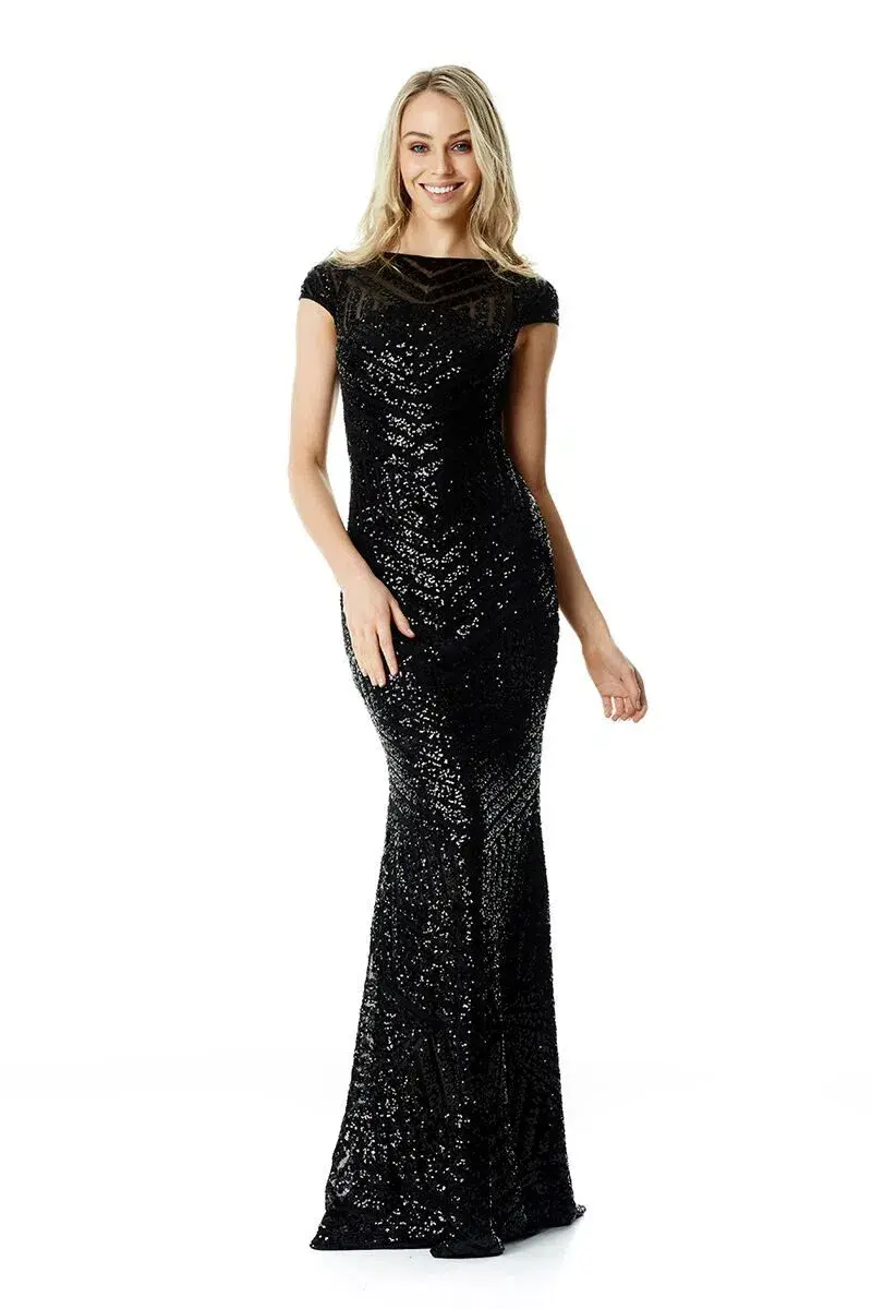 Langhem Ida Sequin Gown Black Size 14 for rent on The Volte - main image