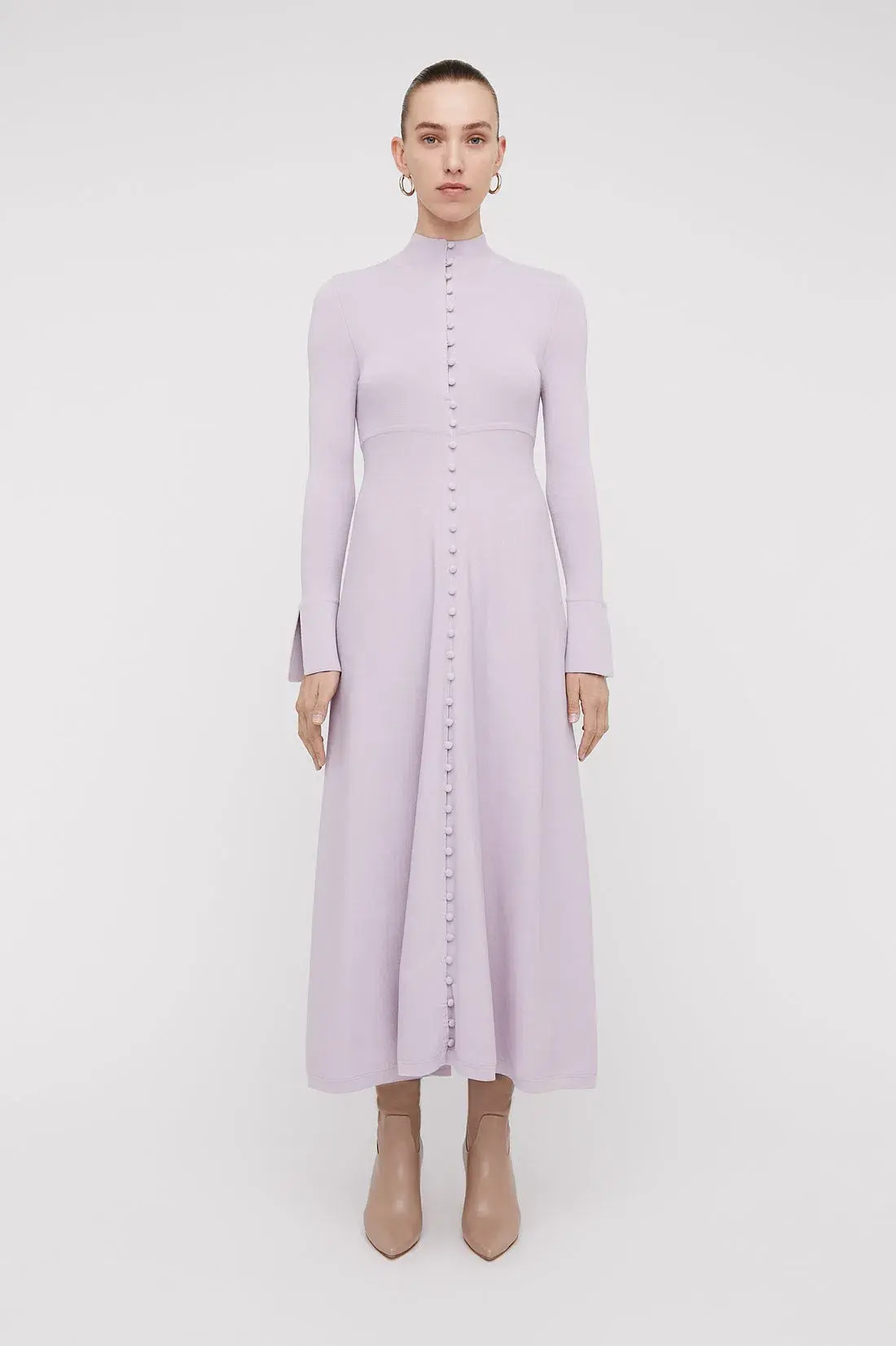 Scanlan Theodore Crepe Knit Button Polo Dress Pale Mauve Size 8 - Image 1