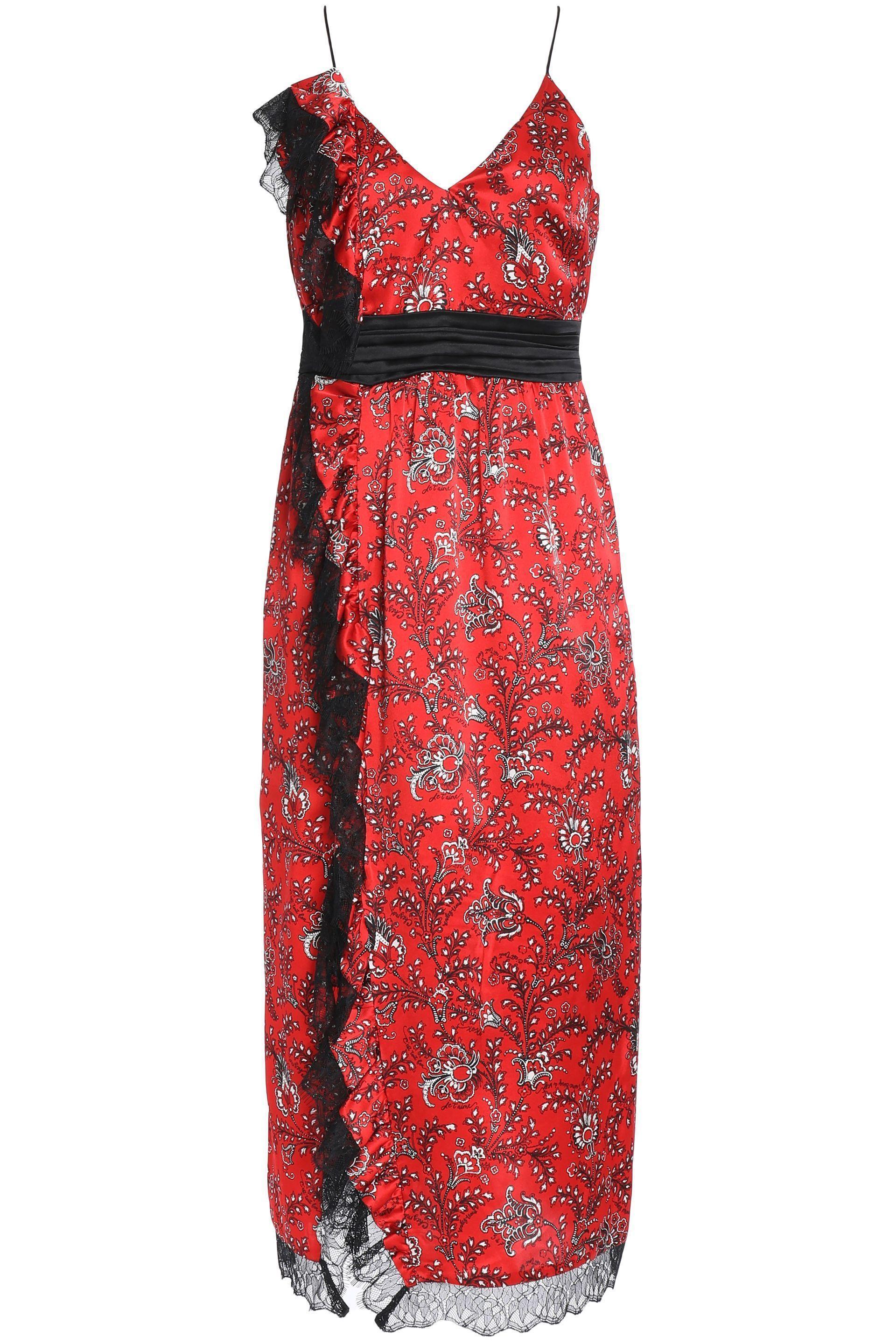 Cinq A Sept Petra Lace Trimmed Silk Satin Midi Dress Print Size 6 - Image 3