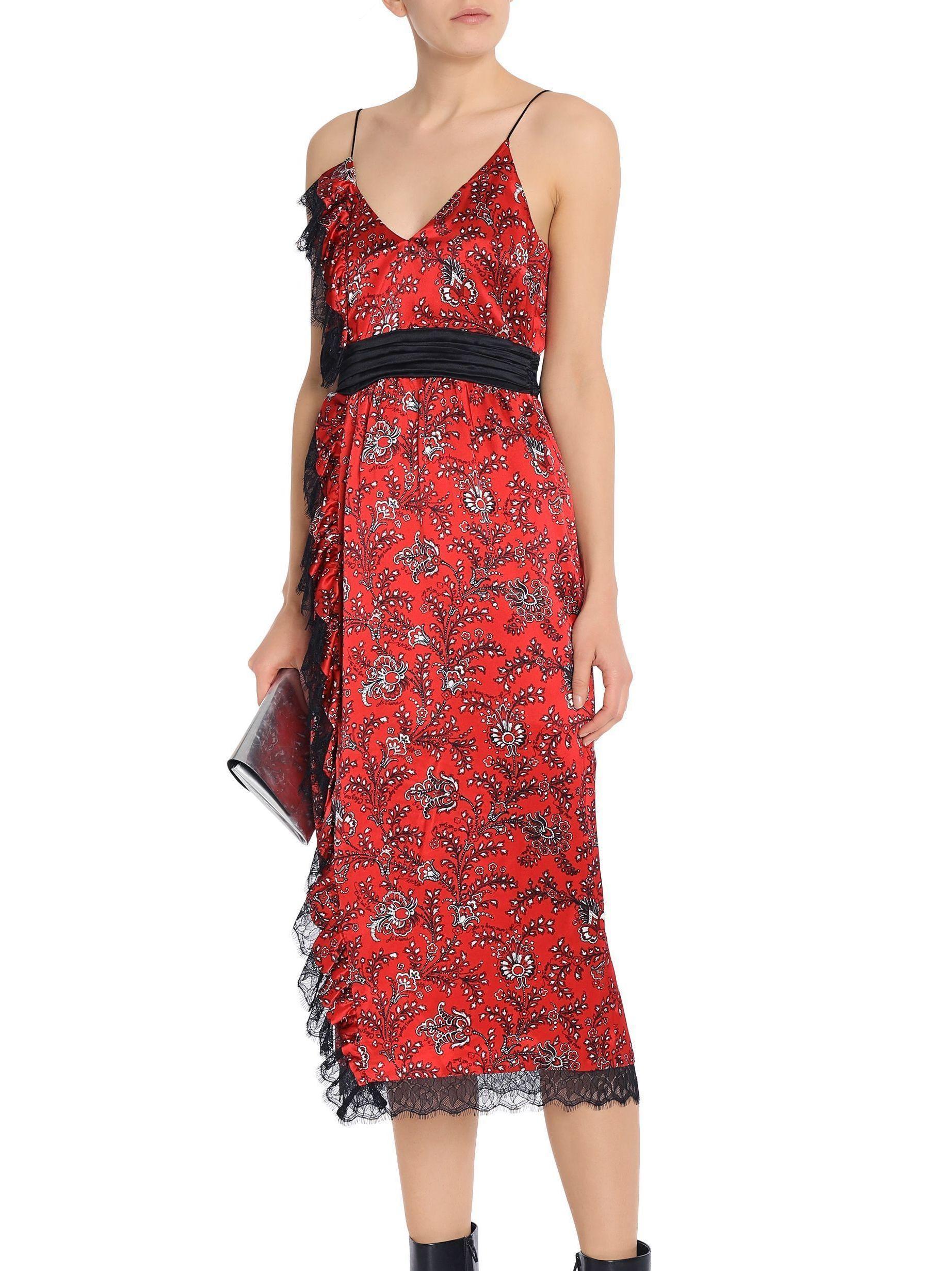 Cinq A Sept Petra Lace Trimmed Silk Satin Midi Dress Print Size 6 - Image 1