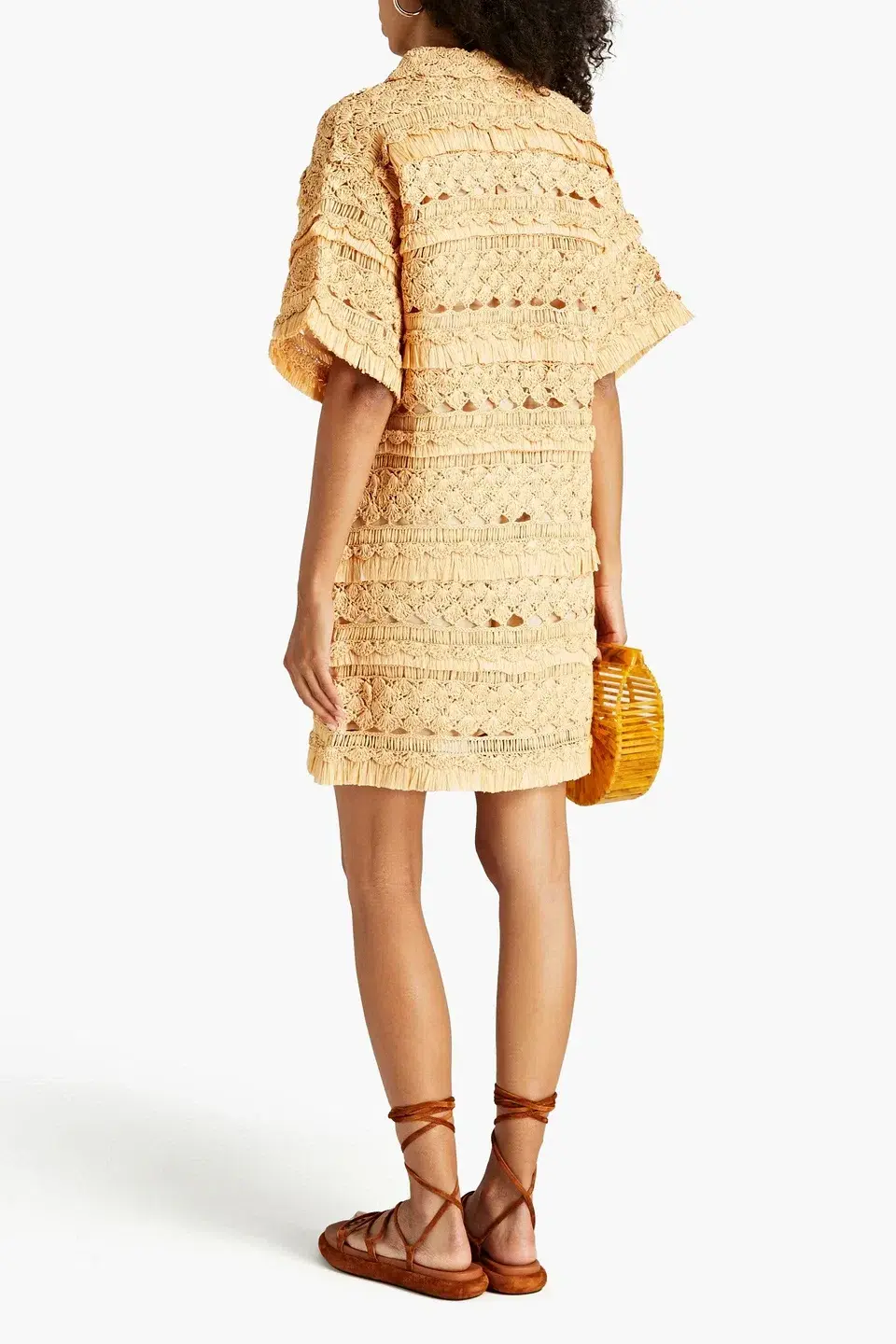 Zimmermann Postcard Crochet Mini Dress Straw Yellow Size 2 / AU 12 for rent on The Volte - main image
