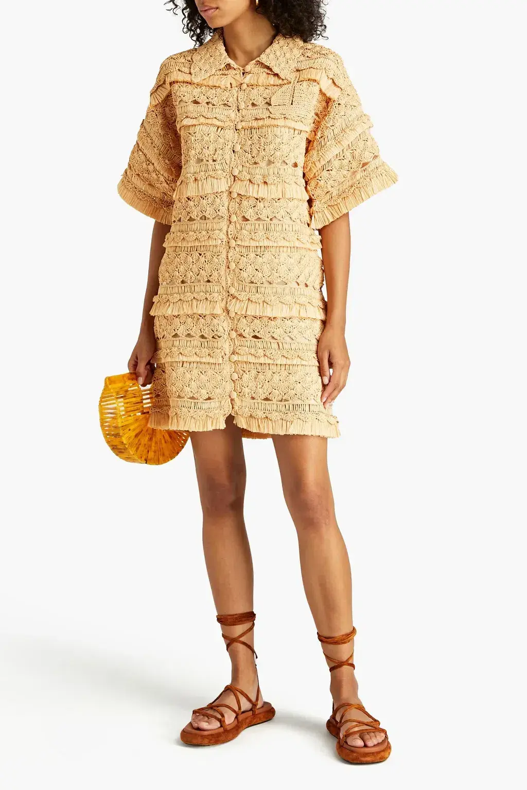 Zimmermann Postcard Crochet Mini Dress Straw Yellow Size 2 / AU 12 - Image 1
