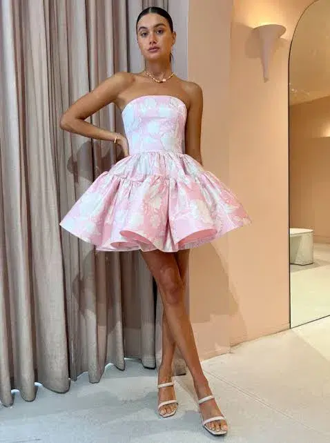 Leo Lin Skye Bustier Mini Dress Anemone Print in Pink Size AU 6 - Image 1