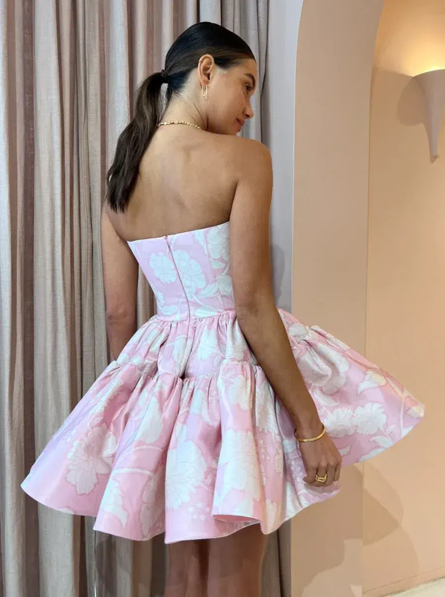 Leo Lin Skye Bustier Mini Dress Anemone Print in Pink Size AU 6 - Image 3