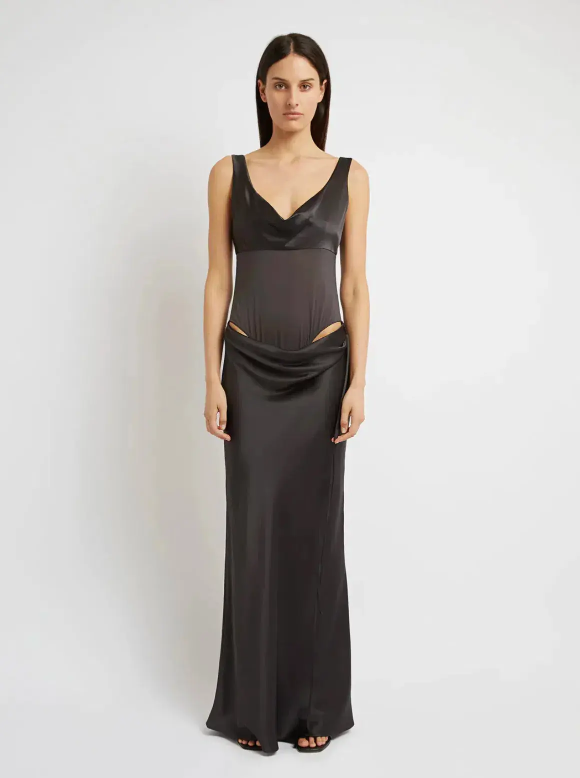 Christopher Esber Sheer Torso Cowl Tank Dress Charcoal Grey Size Small / AU 8 - Image 1