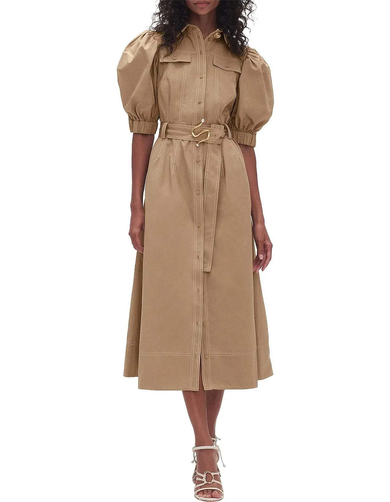 Aje Woodland Utility Midi Dress Beige Size AU 12 - Image 1