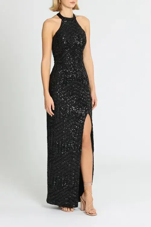 L'amour Diana Halter Gown Black Size AU 14 - Image 2