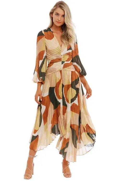 Ministry of Style Retro Resort Pleated Midi Dress Multi Print Size AU 8 - Image 1
