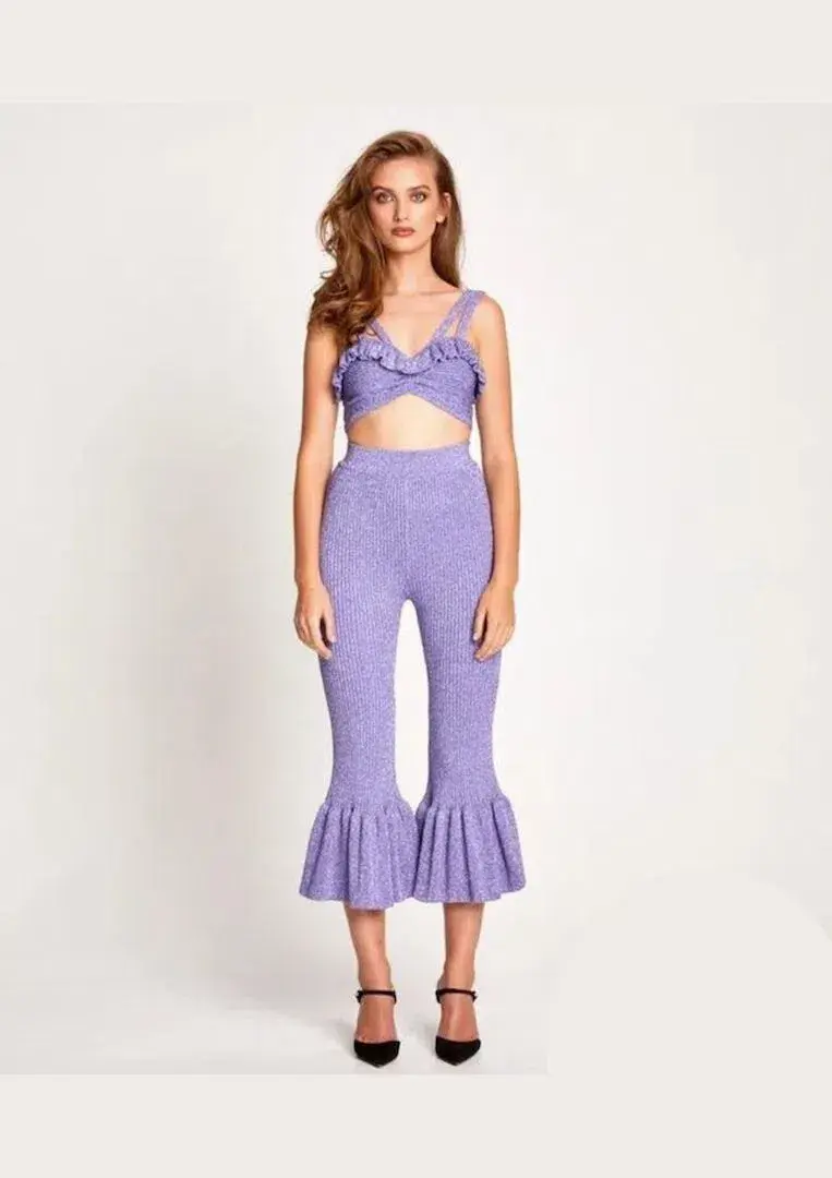 Alice Alice McCall Love Letters Crop Top and Flared Pants Set Purple Sparkle Metallic Size 8  - Image 2