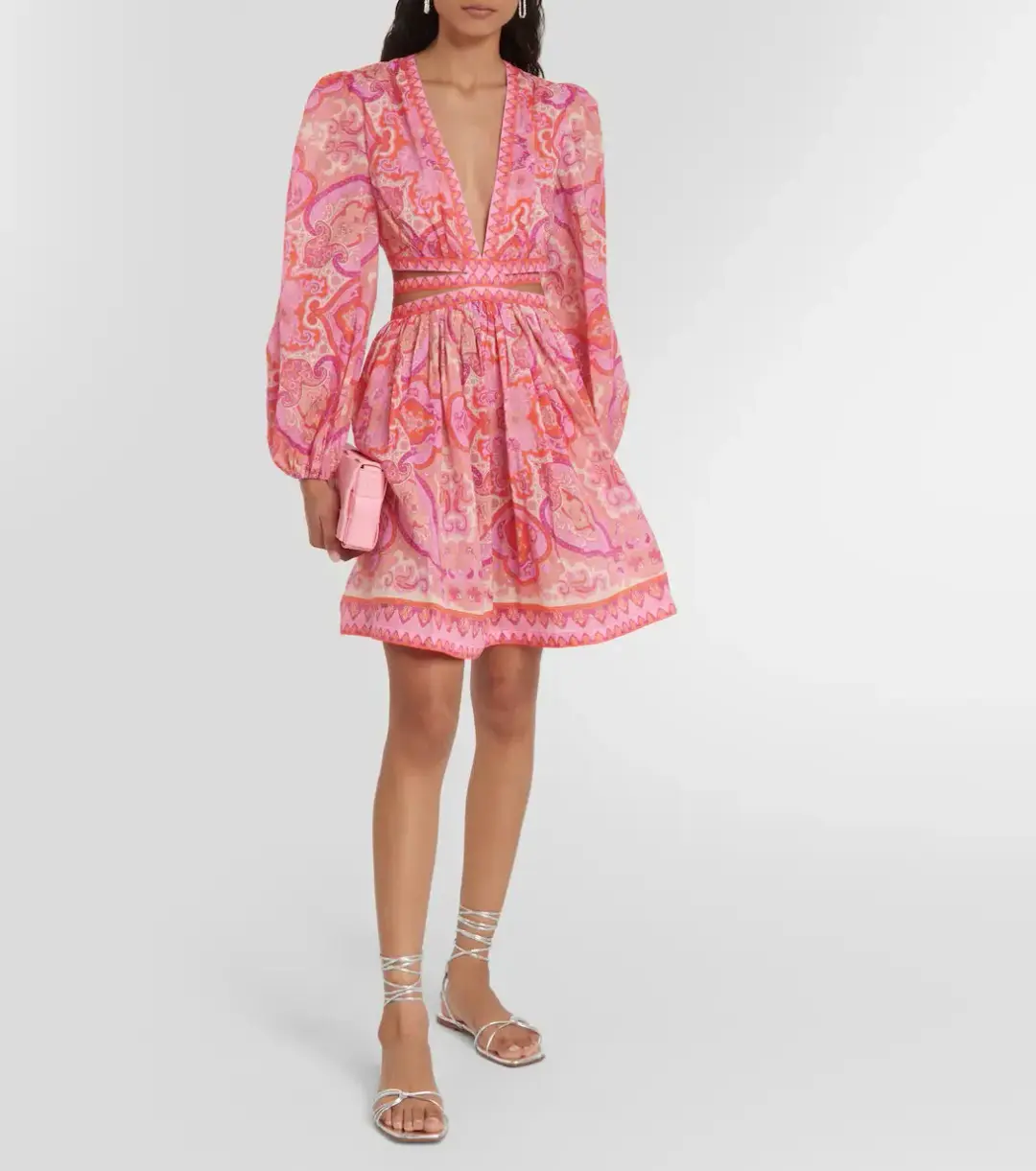 Zimmermann Halcyon Tie Front Mini Dress Pink Size 1 / AU 10 for rent on The Volte - main image