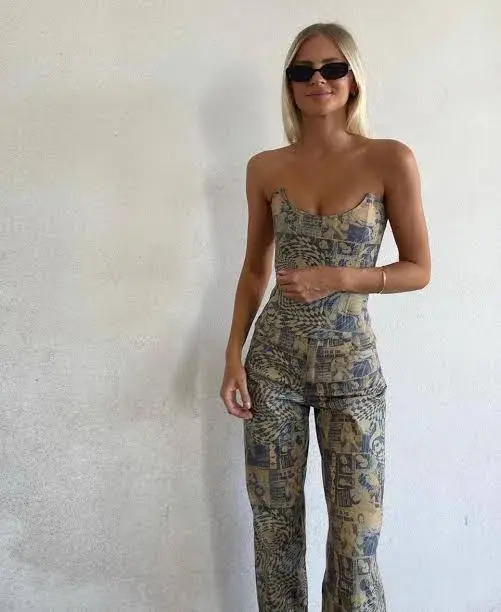 Miaou Leia Corset and Fargo Pants Set Wanted Print Size XS Top Size S Pants - Image 2