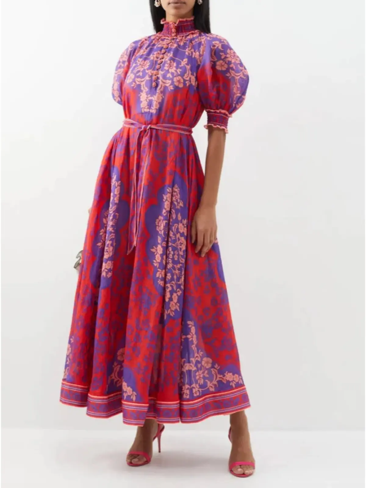 Zimmermann Raie Swing Maxi Dress Purple Red Floral Size AU 12 - Image 2