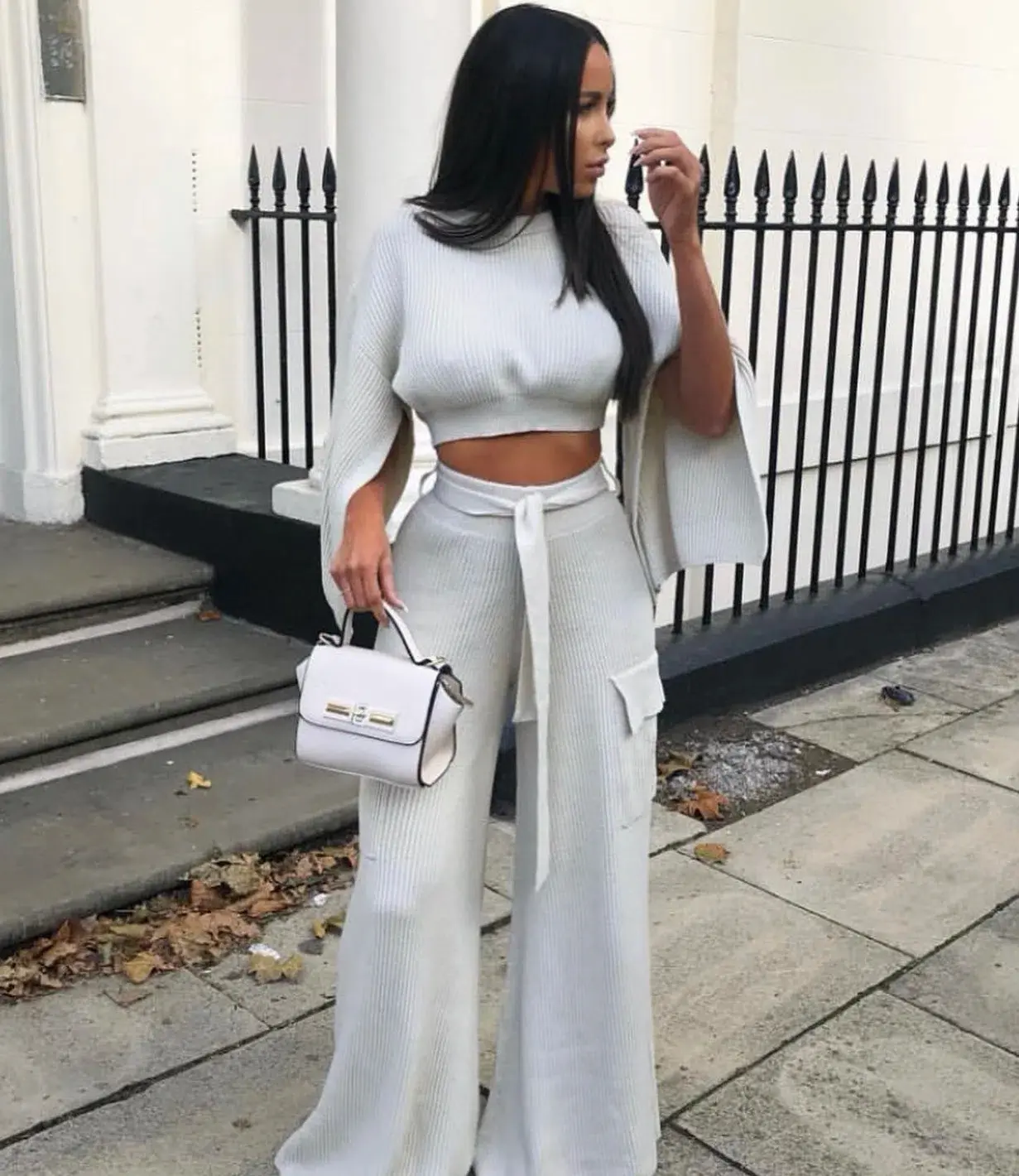 House of CB Zaria Ribbed Sweater and McKenzie Utility Trousers Set Oatmeal Size XS/S - Image 2