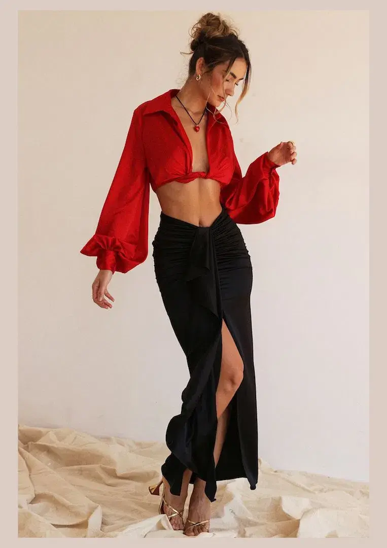 House of CB Arla Draped Silk Maxi Skirt Black Size XS/S for rent on The Volte - main image