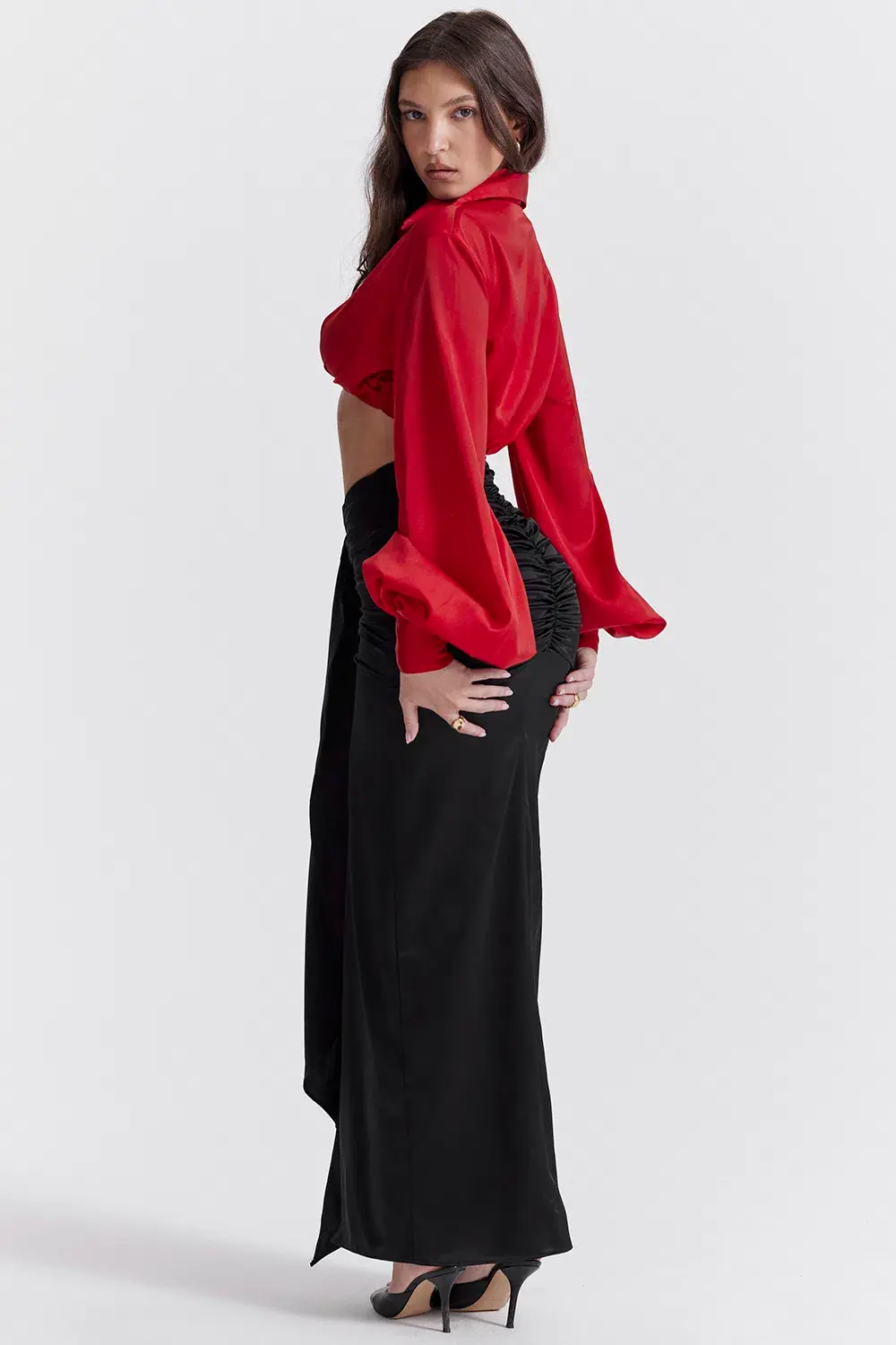 House of CB Arla Draped Silk Maxi Skirt Black Size XS/S - Image 2