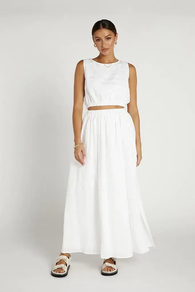 DISSH Dylan Linen Crop Top and Maxi Skirt Set White Size S / AU 8 for rent on The Volte - main image
