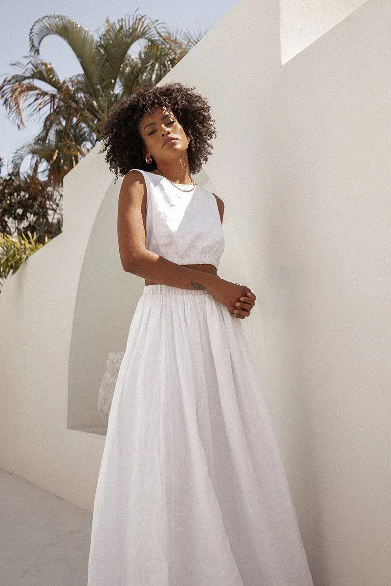 DISSH Dylan Linen Crop Top and Maxi Skirt Set White Size S / AU 8 - Image 3