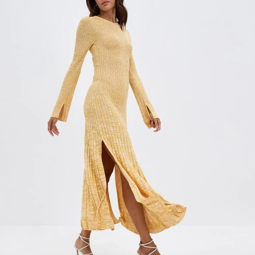 Aere Mixed Yarn Maxi Dress Yellow Size AU 10 - Image 1
