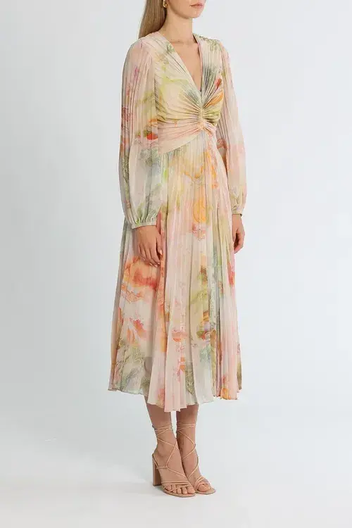 Ministry of Style Sunrise Midi Dress Blush Multi Print Size 10 for rent on The Volte - main image
