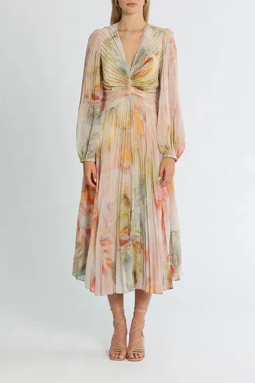Ministry of Style Sunrise Midi Dress Blush Multi Print Size 14 - Image 1
