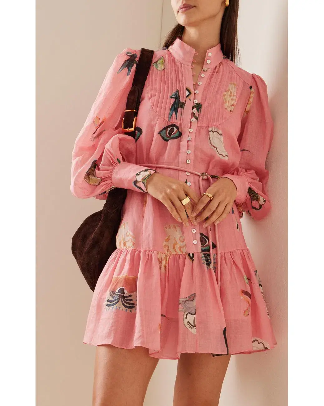 Alemais Cleo Smock Mini Dress Pink/Print Size 10 - Image 3