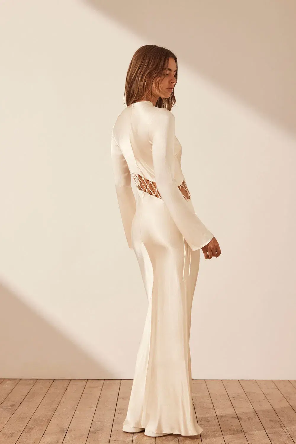 Shona Joy Arienzo Asymmetrical Lace Up Maxi Dress Cream Size 8  - Image 3