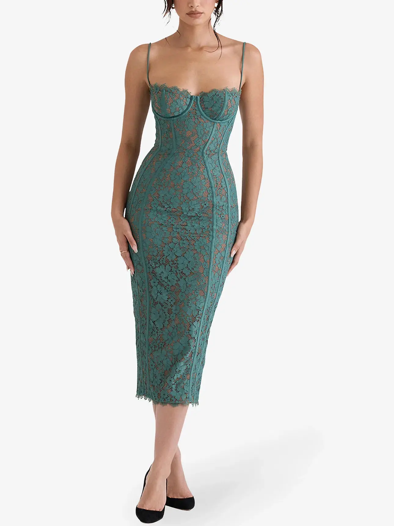 House Of Cb Joelle Forest Lace Midi Dress Green Size 8 - Image 1