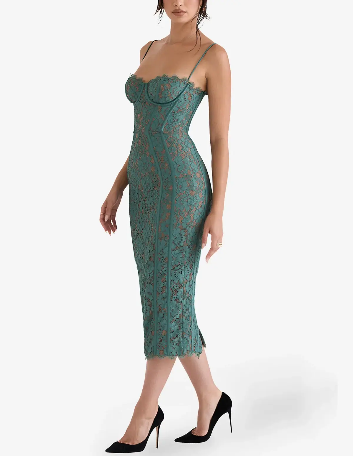 House Of Cb Joelle Forest Lace Midi Dress Green Size 8 - Image 3