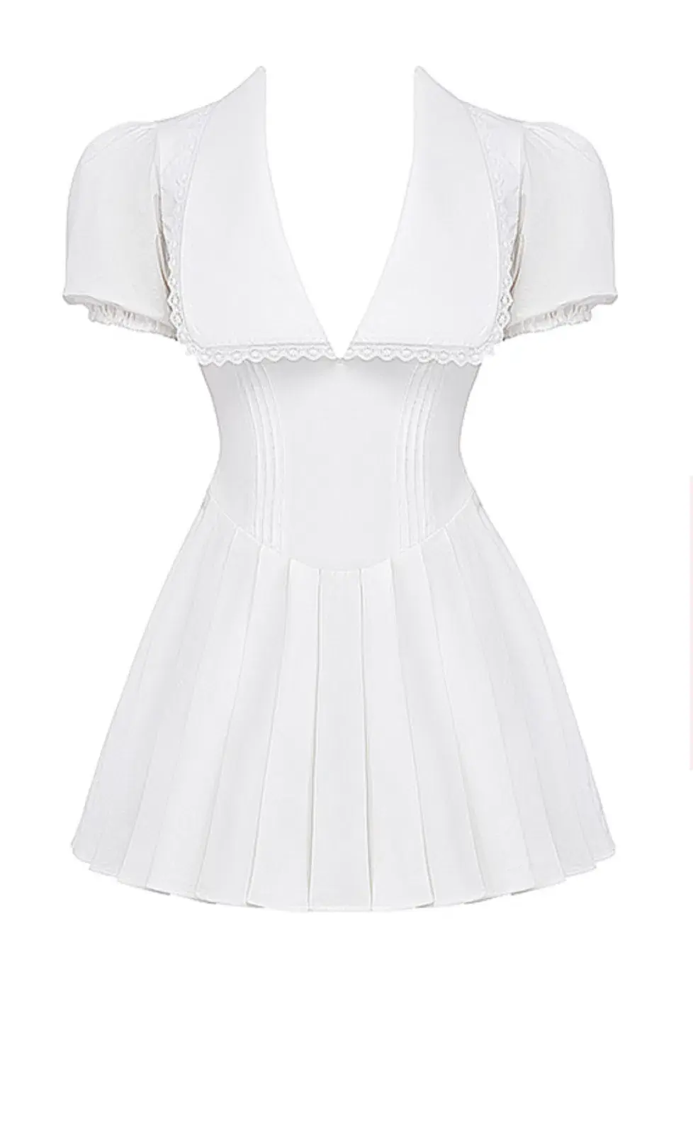 House of CB Piera Collar Pleated Mini Dress in White  Size S/Au 8 for rent on The Volte - main image