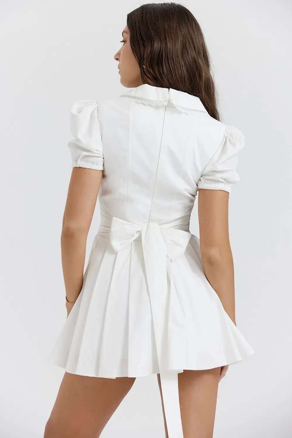 House of CB Piera Collar Pleated Mini Dress in White  Size S/Au 8 for rent on The Volte - main image
