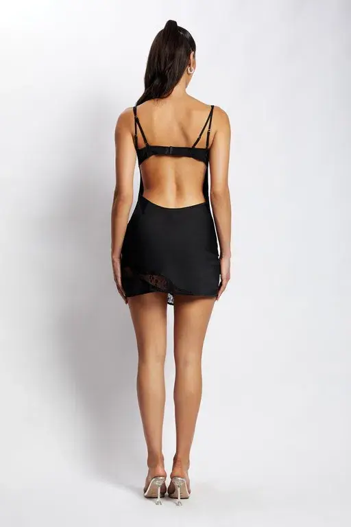 Meshki Joslyn Satin Slip Mini Dress Black Size 6  - Image 2